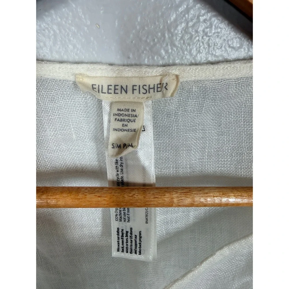 Eileen Fisher Organic Linen Gauze Poncho Boxy Fit Cropped Bateau Neck Small/Med - Picture 3 of 4